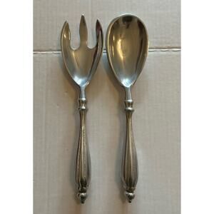 NWOT Pewter Salad‎ Serving Set Spoon & Fork with Fluted Handles 10.5” Flatware